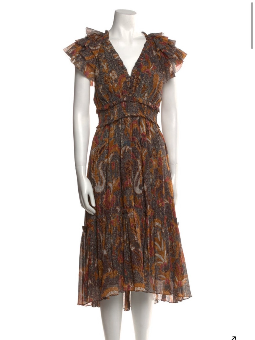 Ulla Johnson Women's Ruffle V-Neck Midi Dress in Autumn Paisley